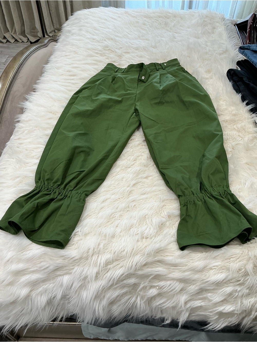 Girls Olive Green Ruffle Hem Pants
